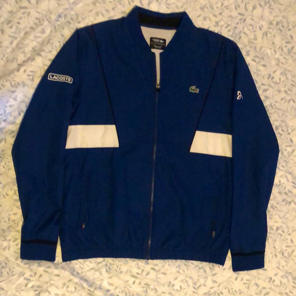 Novak Djokovic Lacoste Tracksuit, blue jacket Mens Large, black pants Mens Large